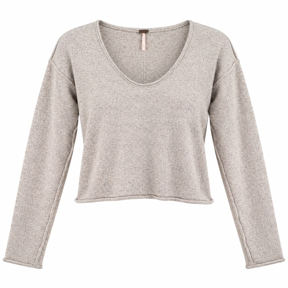 Free People Cashmere V-Neck Cropped Sweater 100% Cashmere XS Gray Boho Luxury